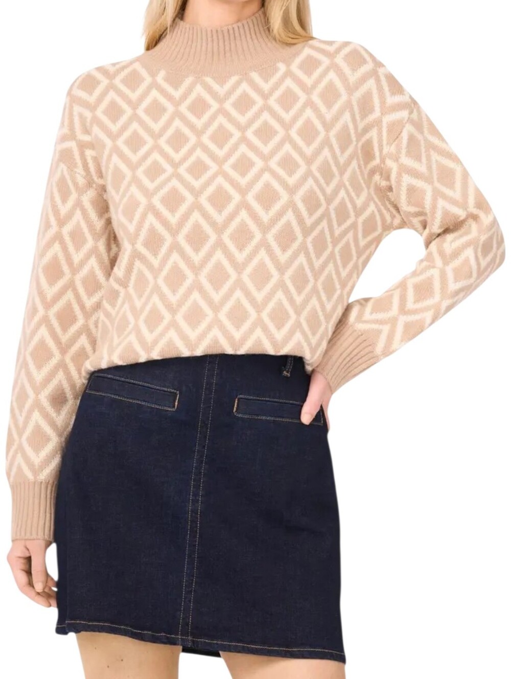 Vince Camuto Tan Diamond Pattern Turtleneck Sweater NWT Large